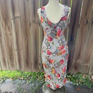 Vintage 90s y2k LAPIS Whimsigoth Dress Bias ROSE LACE Print Ruffle Romantic M